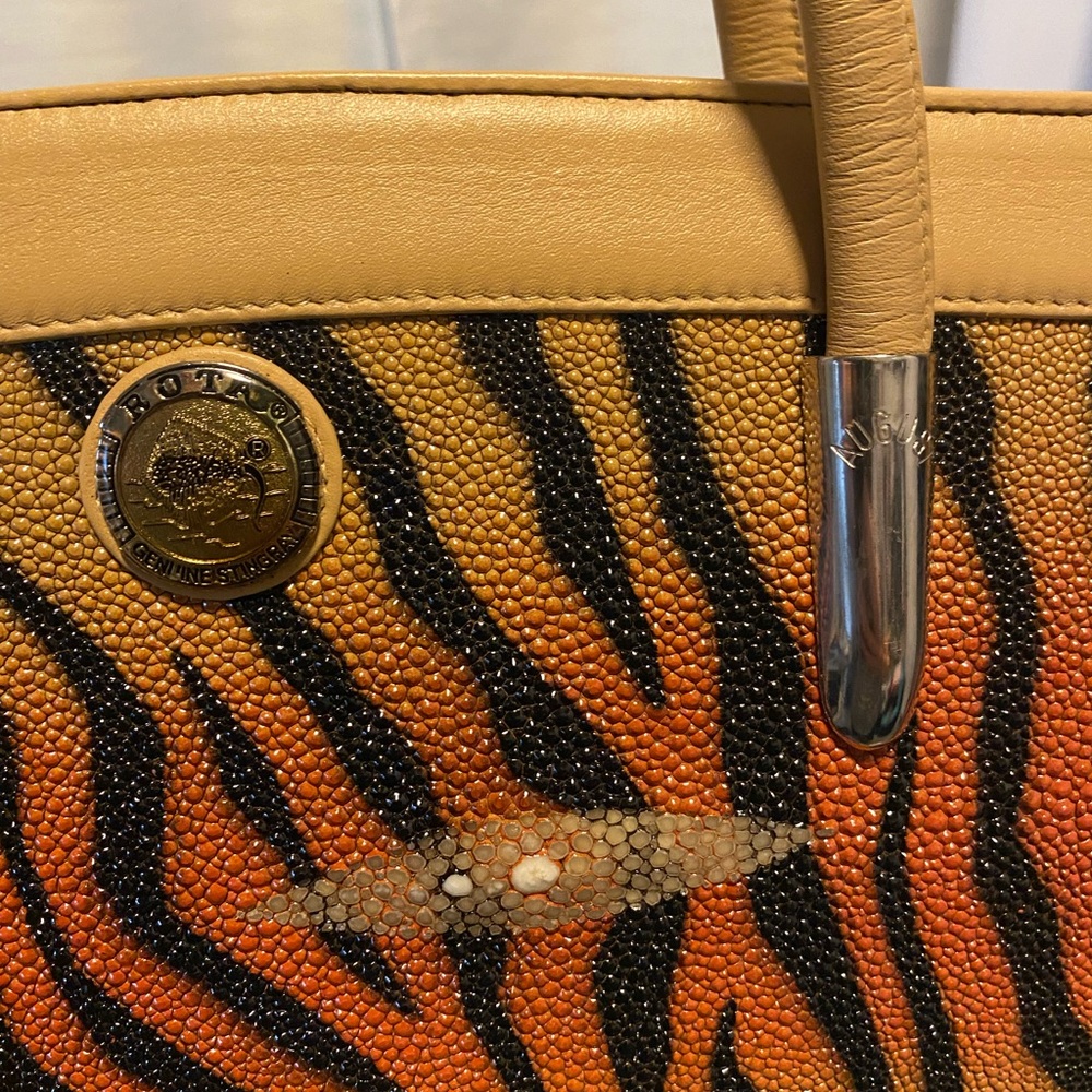 Rota genuine, stingray, Elegant Tan and Black Animal Print Handbag 11x6x2 - Picture 10 of 10